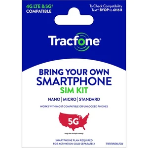 Kit SIM Tracfone BYOP + Talk & Txt illimités + 10 Go de données haute vitesse forfait 30 jours - Photo 1 sur 6