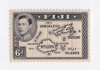 MATT'S STAMPS FIJI SCOTT #124 GEORGE VI 6-PENCE MAP OF FIJI ISSUE, MVLH CV$45 - Image 1 of 3