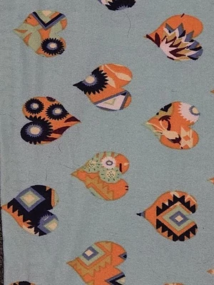 Leggings Lularoe Tween - Nova sem etiquetas - Estampa geométrica de coração - Estado perfeito, azul, laranja, branco - Imagem 1 de 3