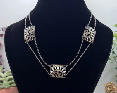 Rare Gorgeous Sweet Romance Art Deco Design Rhinestone Necklaces Brass Tone - Image 1 of 4