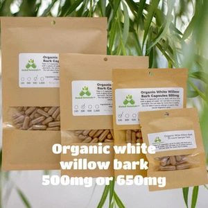 Certified Organic White Willow Bark (Salix Alba) 500mg or 650mg vegetarian or - Picture 1 of 10