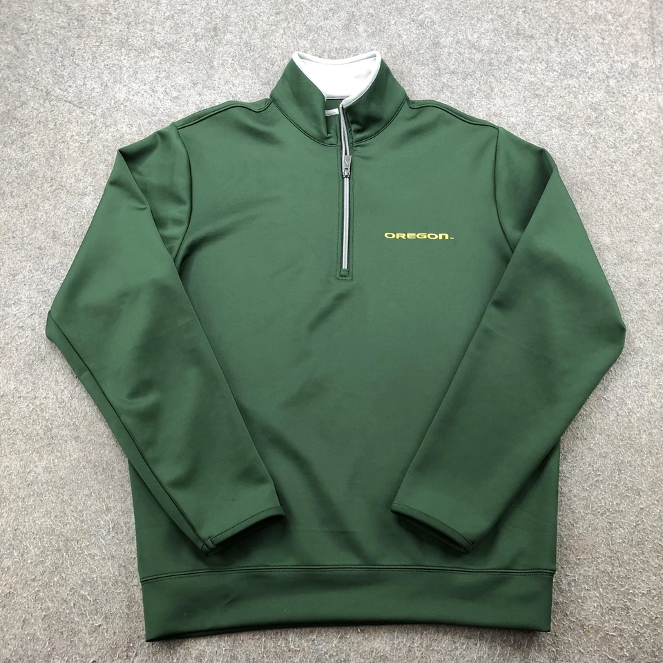 Camisa Oregon Ducks Para Hombres Mediana Verde NCAA Fútbol Cuarto Cremallera Pullover Antigua Foto 1 de 4