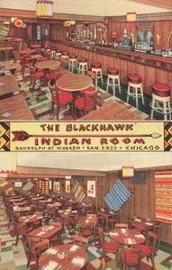 Blackhawk Indian Room - Bar & Esszimmer Interieur 1940er Chicago Vintage Postkarte - Bild 1 von 2