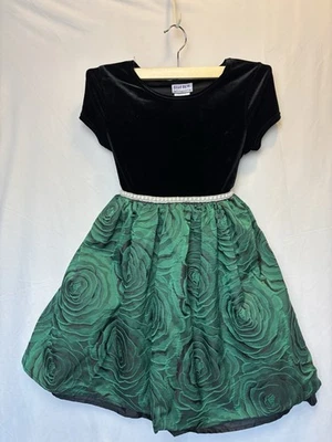 Vestido de Tafetán Azul Beri Niñas Talla 10 Terciopelo Verde y Negro Vacaciones de Navidad Foto 1 de 4