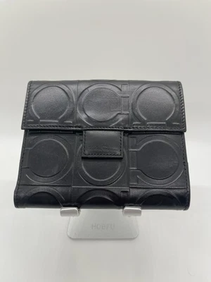 Cartera de cuero auténtica Salvatore Ferragamo logotipo Gancini en relieve doble pliegue Foto 1 de 4