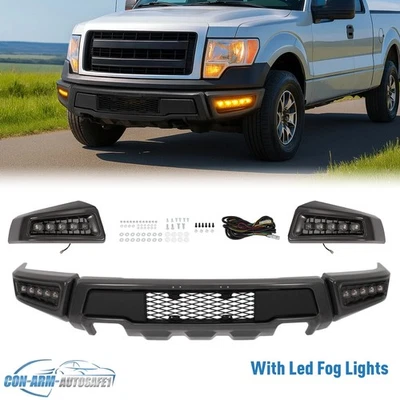 Front Bumper For Ford F150 F-150 2009-2014 Steel Black Raptor Style W/LED Lights - Image 1 of 4