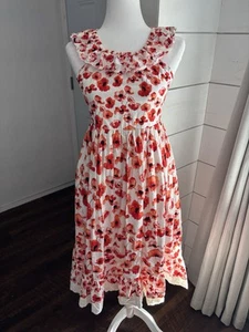 Matilda Jane Dress Girls 12 Red White Tell Me More Floral Ruffle Poppy Summer - Picture 1 of 6