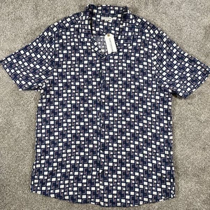 Camicia Earthbound Trading uomo L blu geometrica con bottoni nuova con etichette - Foto 1 di 7