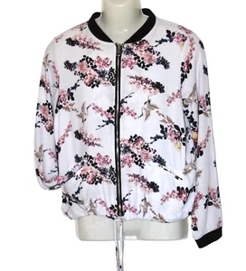 Decjuba Womens Size 14 White/Multi Floral Long Sleeve Pockets Full Zip - Picture 1 of 8