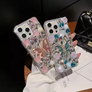 For iPhone Samsung Glitter Diamond Butterfly Case Flash Phone Cover Luxury Girls - Picture 1 of 8