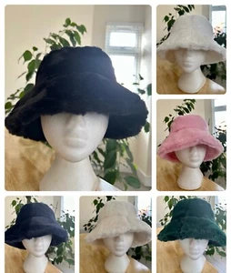 Fluffy Plush Adjustable Bucket Hat, Faux Fur Soft Warm Foldable - Picture 1 of 11