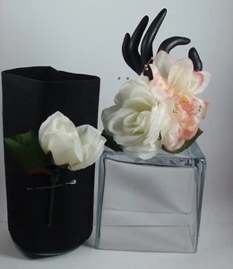 Prom Wrist Corsage & Cream Boutonniere Artificial Pink Peach Flowers Gold Accent - Picture 1 of 7