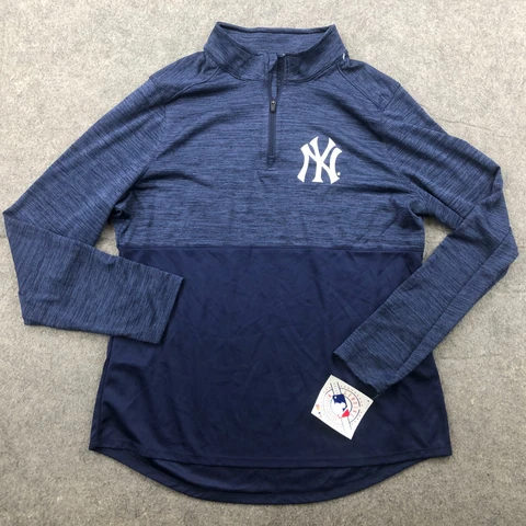 New York Yankees Pullovers Womens Large Blue Heathered 1/4 Zip Baseball NEW Cover