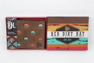 Sombrero de tierra rojo para hombre billetera plegable bisonte búfalo vaquero occidental cuero marrón Foto 1 de 4