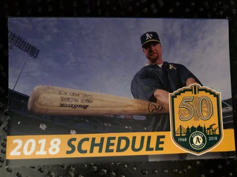 Oakland A's 2018 Pocket Schedule Mark McGwire Big Mac Card Athletics MLB 50th Cover