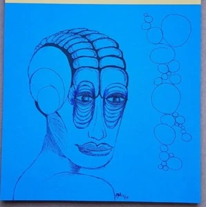 Original hand drawn Art sketch drawing custom - Alien Big eyes Defined Scalp str - Picture 1 of 3