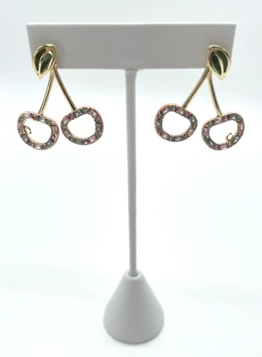 Pendientes Coach Brillantes Gota Cereza Tono Dorado Estrás y Esmalte Rosa Nuevos con Etiquetas Foto 1 de 4