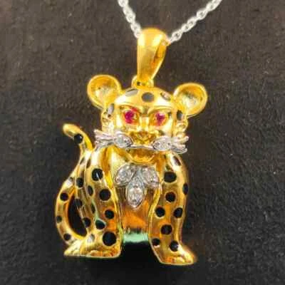 1.30Ct Round Cut Lab Created Diamond Cat Men CharmPendant 14K Yellow Gold Plated - Image 1 of 4