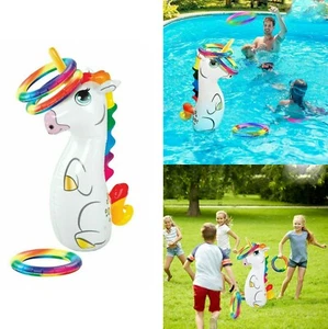 Kids Inflatable UNICORN Ring toss game Pool & Yard Toy Party, Beach toy 5 Piece - Picture 1 of 11