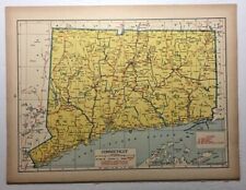 1947 Antique CONNECTICUT Atlas Map - Vintage Hammond's Library World Atlas