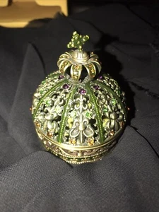 Ciel Kings Crown Trinket Box Ornate Enamel On Brass Rhinestone Jewels Decor - Picture 1 of 3
