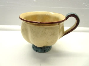 Studio Art Pottery Large Footed Mug Artist Marked RM Raku Fired Large Handle 💙 - Picture 1 of 7