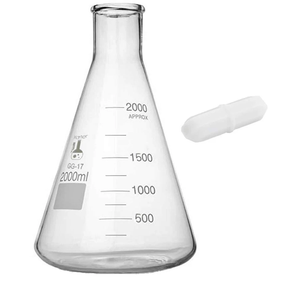 2000ml Narrow Mouth Erlenmeyer Flask w/ Magnetic Stir Bar, 3.3 Boro Glass - Image 1 of 1