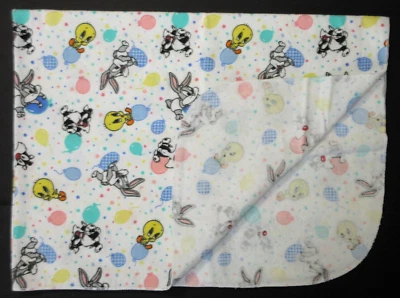 Vintage Baby Looney Tunes Blanket Balloons Bugs Bunny Tweety Sylvester Cotton - Image 1 of 3