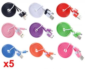Cable cargador de sincronización de datos micro USB de fideos planos de 5x 3 ft para SAMSUNG, HTC, LG - Imagen 1 de 10