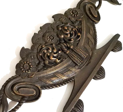 Antique french bronze scroll flower pediment Art deco Furniture hardware 18 in Cover