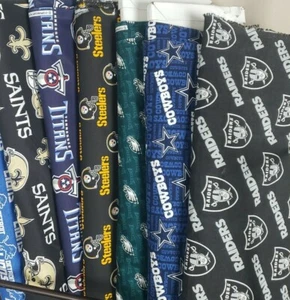 NFL Football Cotton Fabric By The 1/4 Quarter Yard - PICK TEAM - 9"L x (42-58"W) - Picture 1 of 113