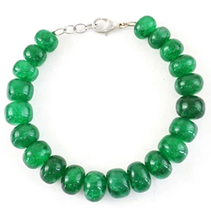 280.00 Cts Earth Mined Round Shape Green Emerald Genuine Beads Bracelet (RS) - Picture 1 of 3