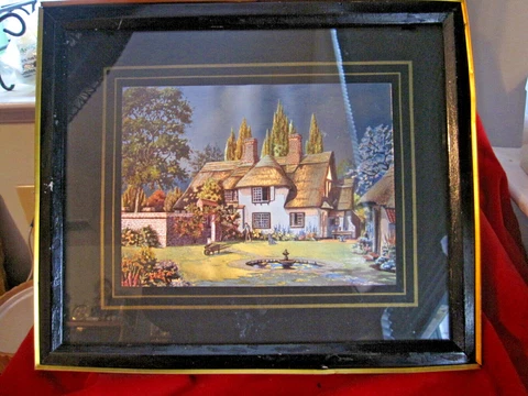 Vintage Framed Foil Print Picture of English Country Cottages Garden Cover
