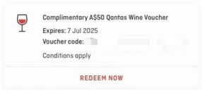 Qantas $50 wine voucher expiry 07 July 2025 electronic transfer - Picture 1 of 1