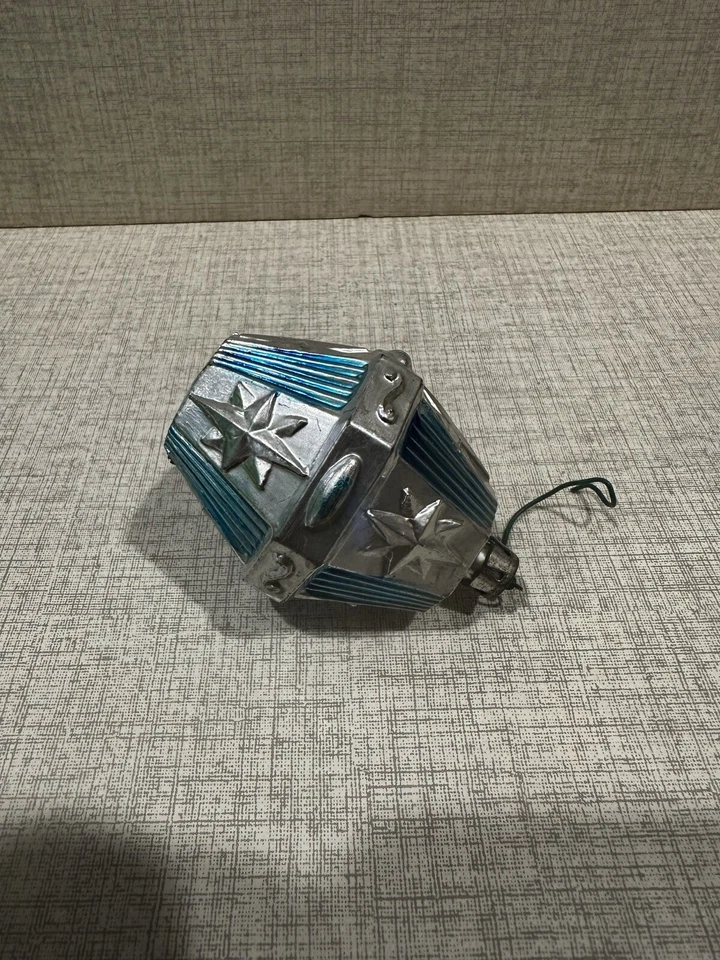 DECORAZIONE Albero Di Natale PALLINA Vintage Argento E Azzurro vetro - Immagine 1 di 1