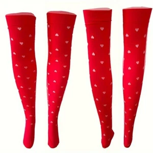 Stylish Knee High Stockings for Women with Elastic Heart Pattern Design - Picture 1 of 17