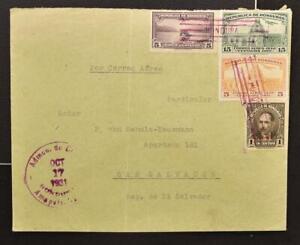 HONDURAS to El SALVADOR 1931 Early Airmail Flight Cover SAN LORENZO to.. LOOK
