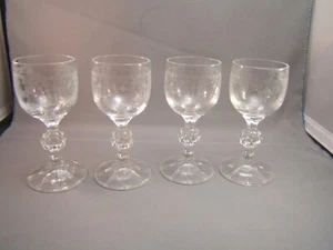4 cordiales grabados en cascada de cristal bohemio corte diamante transparente vástago de bola - Imagen 1 de 6