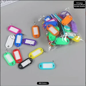Key Tags Fobs Plastic Luggage ID Key rings with Labels 10 Colors Random Mixed - Picture 1 of 46