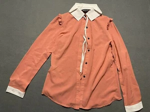 Miss Foxy Long Sleeve Peach Button Up with White Collar Size Large - Picture 1 of 5