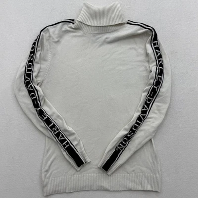 Suéter Harley Davidson Mujer M Mediano Crema Cuello Alto Manga Larga Logo Rayas Foto 1 de 4