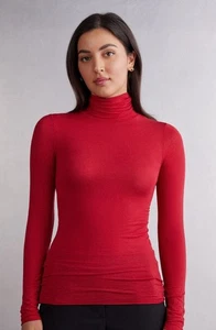 St. John By Marie Rollkragen grau Seide Stretch rot Gr. P - Bild 1 von 4