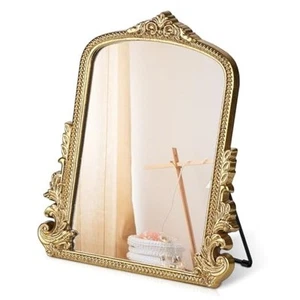 Vintage Makeup Mirror, Vanity Desk Mirror Antique Traditional 12"L x 9.8"W Gold - Picture 1 of 7