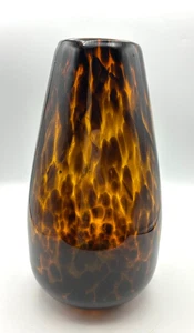 Blown Glass Vase Amber Tortoise Leopard Print Art Glass Home Decor - Picture 1 of 6