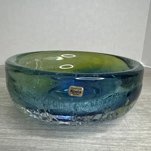 SIGNED Vintage Kosta Boda Art Glass Peacock Blue Green Textured Large Bowl - Picture 1 of 8