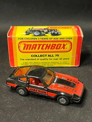 Caja de cerillas vintage Datsun 280-ZX negra con rayas rojas Lesney con caja Foto 1 de 4