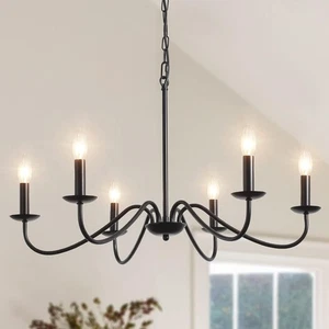 Black Chandeliers Ceiling Lights Living Room, 6 Lights Pendant Light Fitting Ind - Picture 1 of 7
