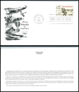 1985 World War I Veterans Military memorial medal Sc 2154 FDC Artmaster cachet - Picture 1 of 1