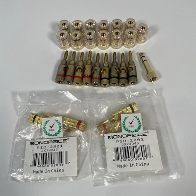 Lot of Monoprice High-Quality Gold Plated Speaker Banana Plugs, Bindings Etc. Foto 1 de 4
