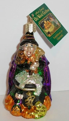 Bruja con caldero 2004 Halloween viejo mundo Navidad vidrio soplado adorno nuevo Foto 1 de 2